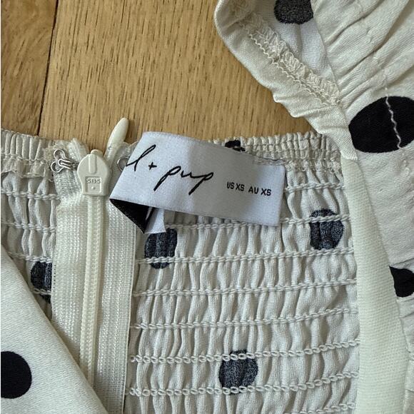 Petal and Pup Maxi Dress Short Sleeves Dots Elke Size XS Off White Black - Picture 4 of 6